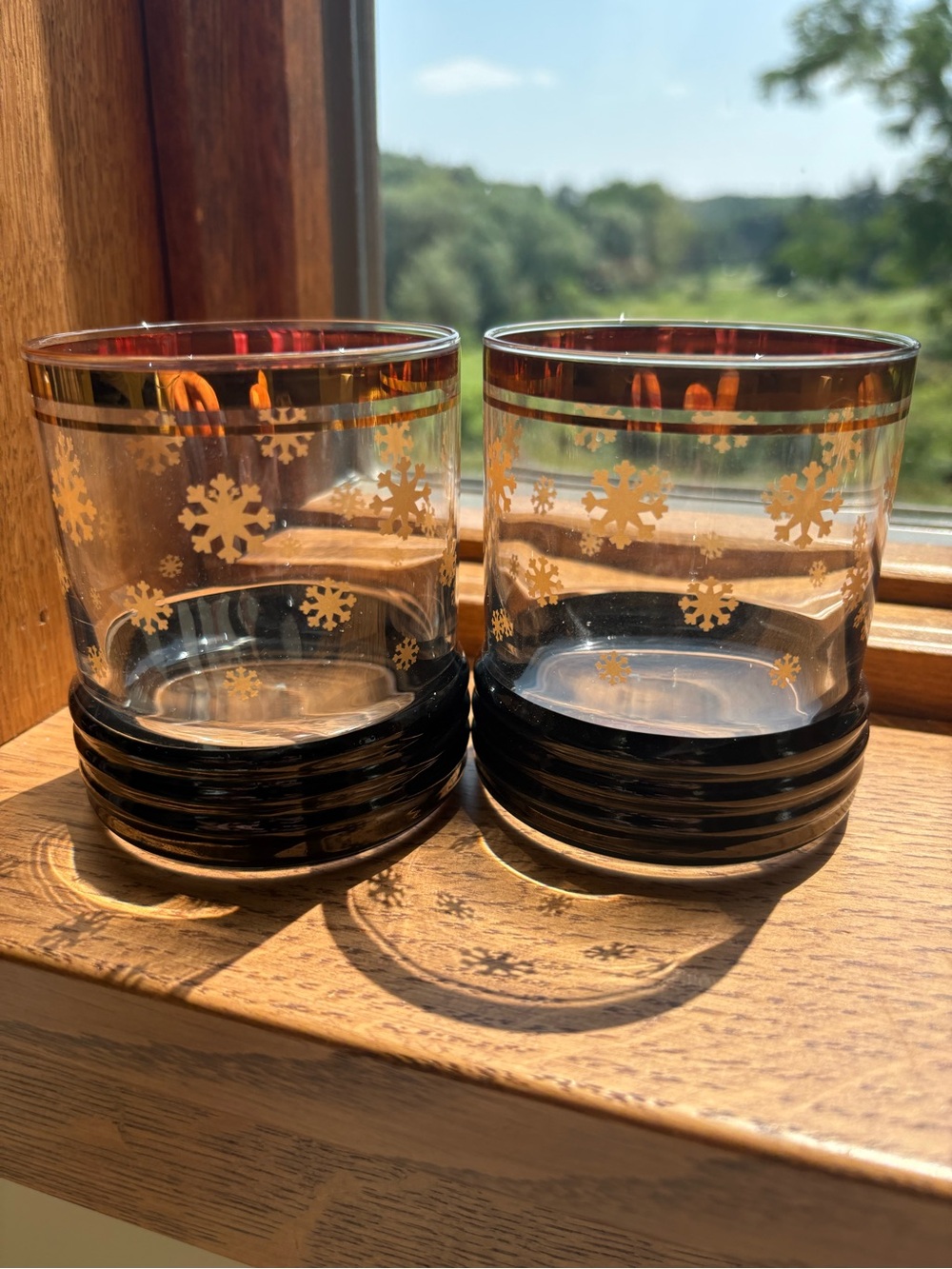 Vintage MCM Sakura Sango Sue Zipkin Cocktail Glasses Black Gold 2 Set